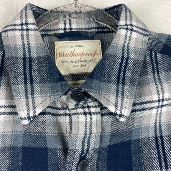 Weatherproof Vintage Men's Large Grey/Blu Plaid Flannel Lumberjack Outdoor Shirt - Picture 11 of 16